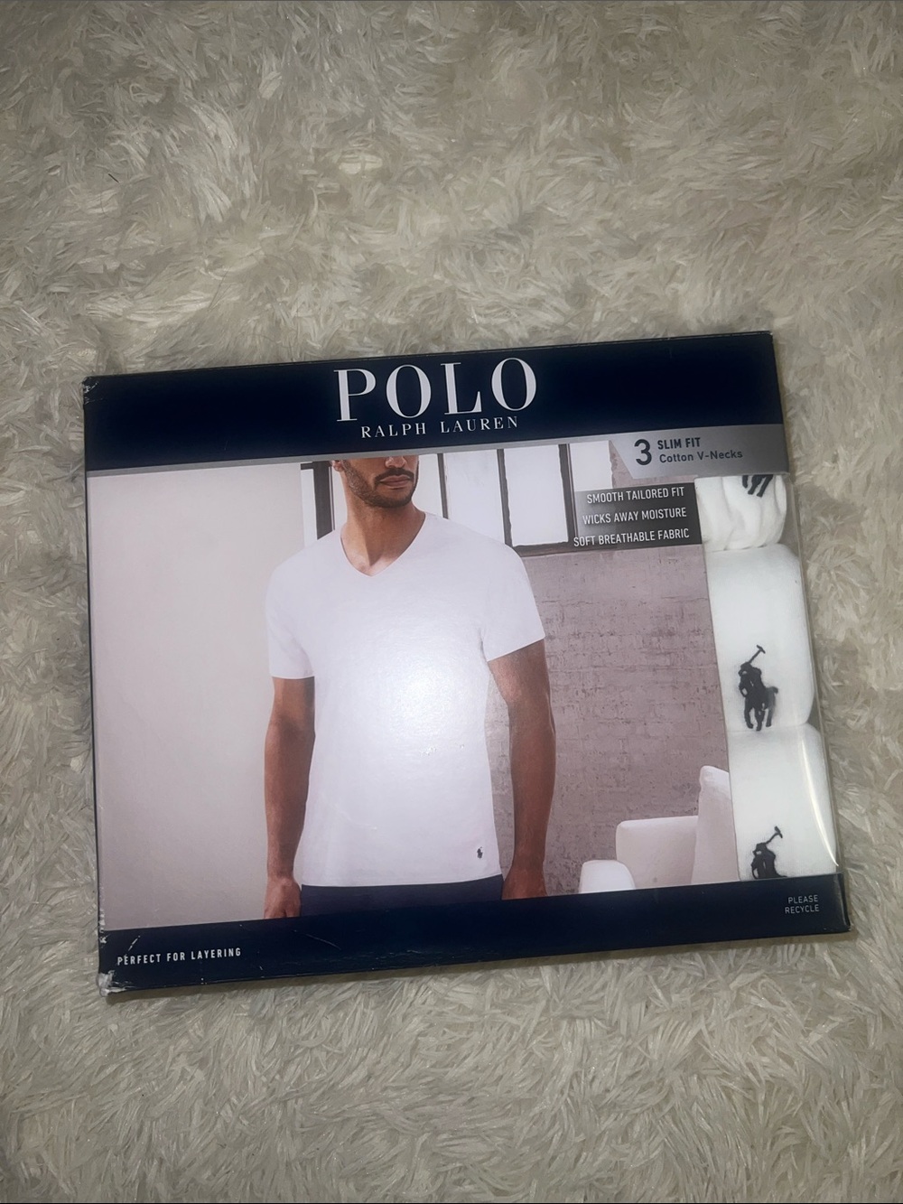 🆕Mens Polo by Ralph Lauren White V-Neck Slim Fit 3-Pack Shirts